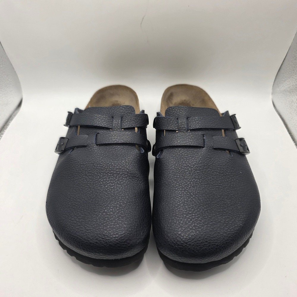 Birkis by Birkenstock Navy Blue Pebbled Double Buckle Clogs Mules Women 9 Men 7 - Picture 2 of 9